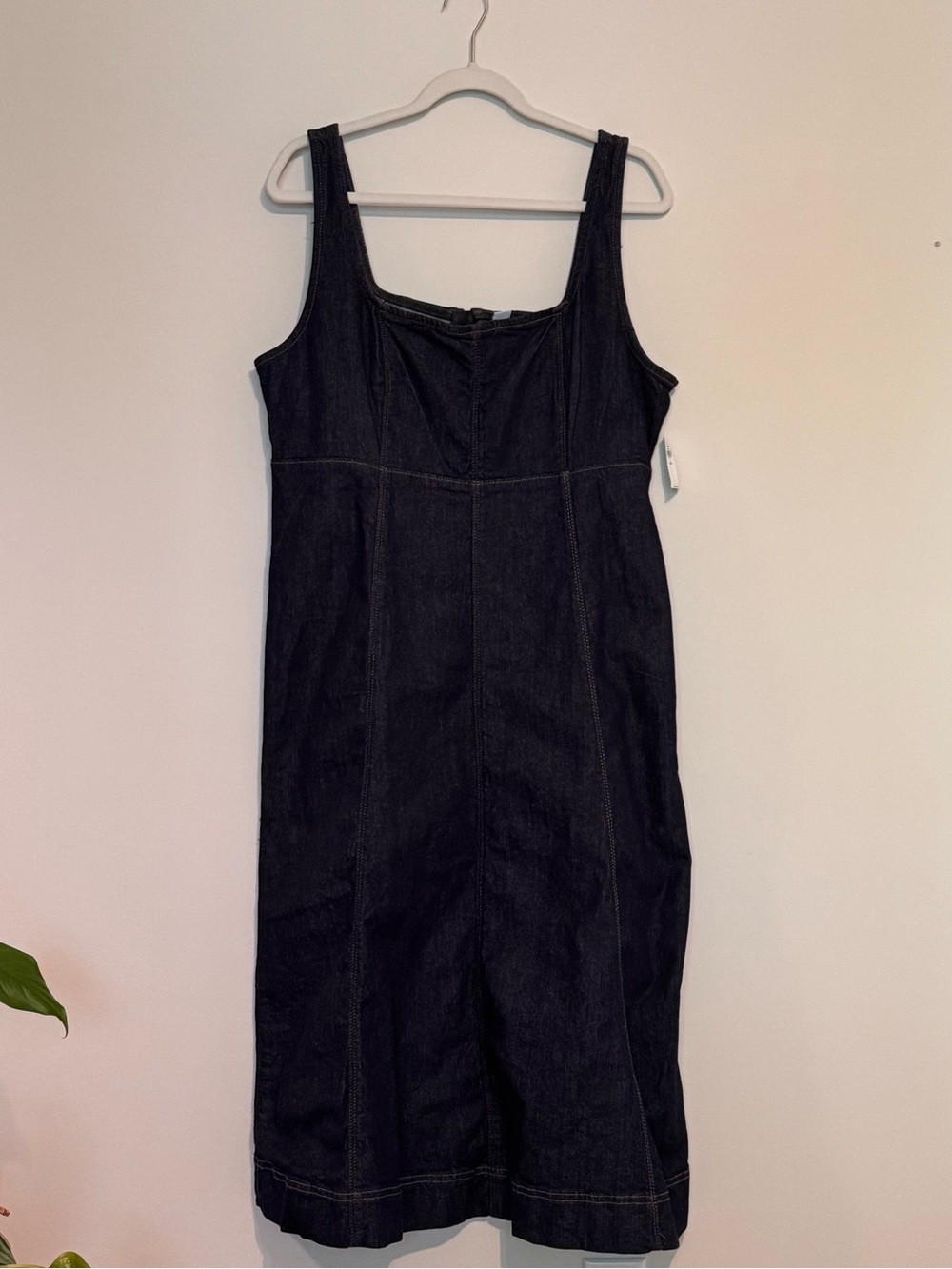NWT Old Navy Dark Wash Denim Midi Dress Square Neck Petite Large